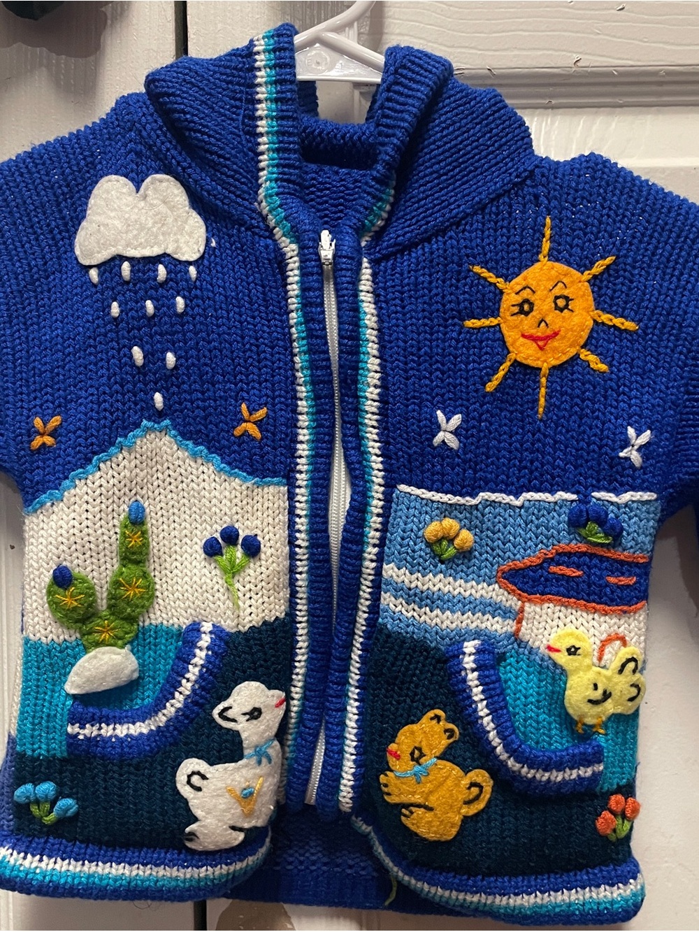 Kids Knit Zip-Up Hooded Sweater – Blue Farm Scene